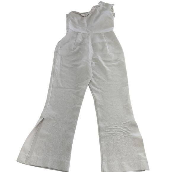 Black Halo Jumpsuit Womens 4 White Pravella One Shoulder Textured Flare Slit Leg - Picture 7 of 12